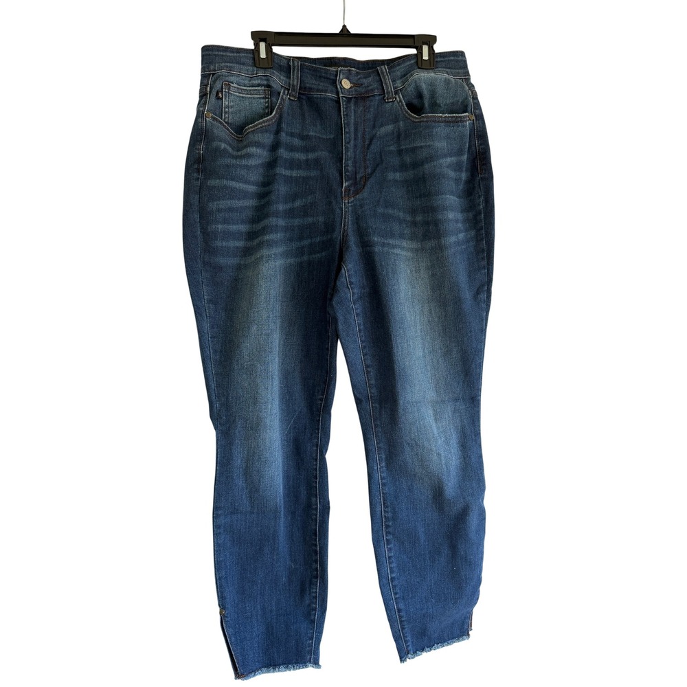 Judy Blue Skinny Fit Jeans Dark Wash Raw Hem Side Slit 16W JB82424DK-PL